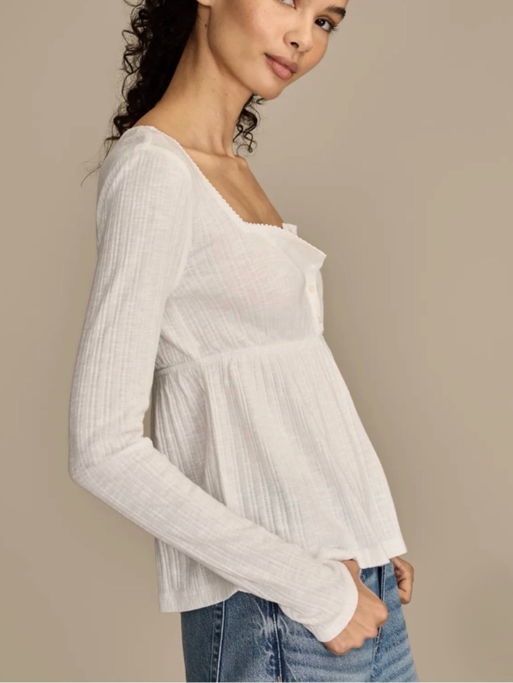 Lucky Brand Women’s White Babydoll Henley Size XL - Picture 3 of 4
